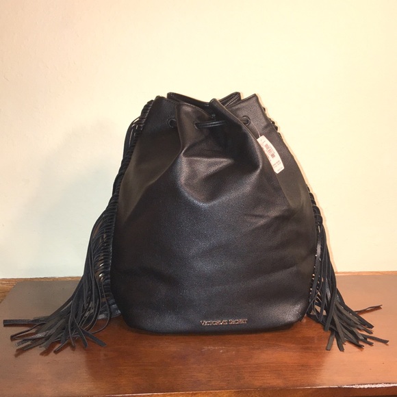Victoria’s Secret Black Fringe Drawstring Backpack - Picture 6 of 16